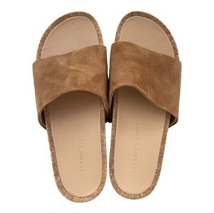 Veronica Beard Dresden suede cork wedge sandals, size 8.5